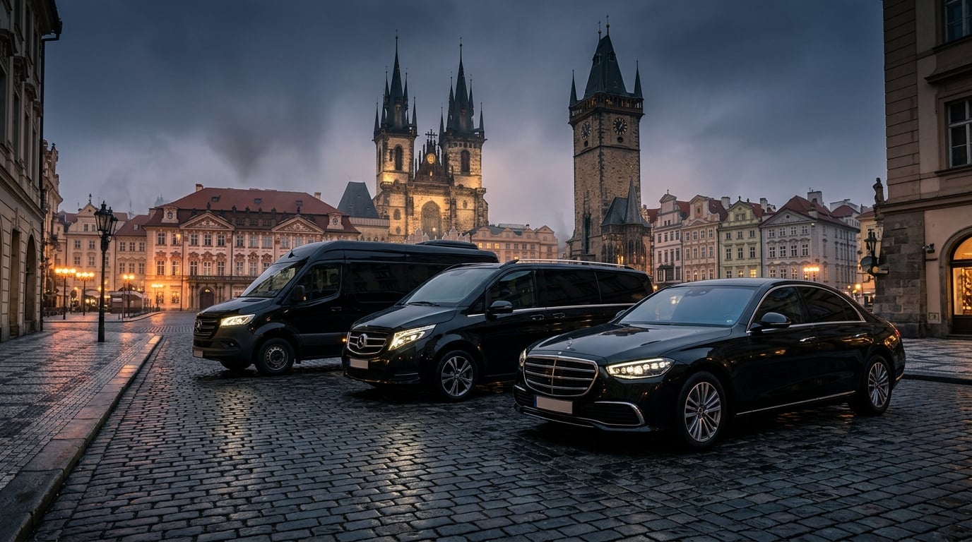 Mercedes vehicles in Prague Old Town Square