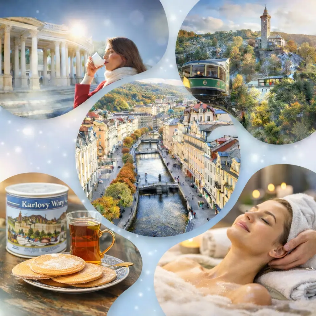 Karlovy Vary spa colonnade and thermal springs